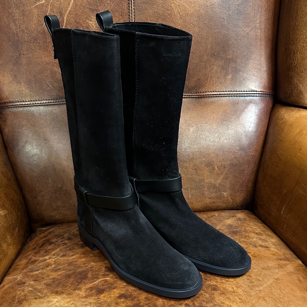 Stuart Weitzman Black Suede Knee-High Heeled Boots